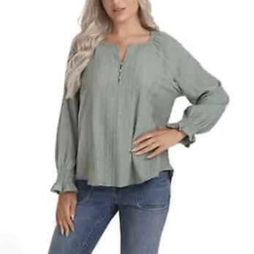 Frye Peasant Blouse Ruffled Puff Sleeve Button Front Embroidered Boho Prairie S